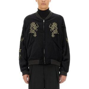 SASQUATCHFABRIX Embroidered Dragon Bomber Jacket Men BLACK Outerwear